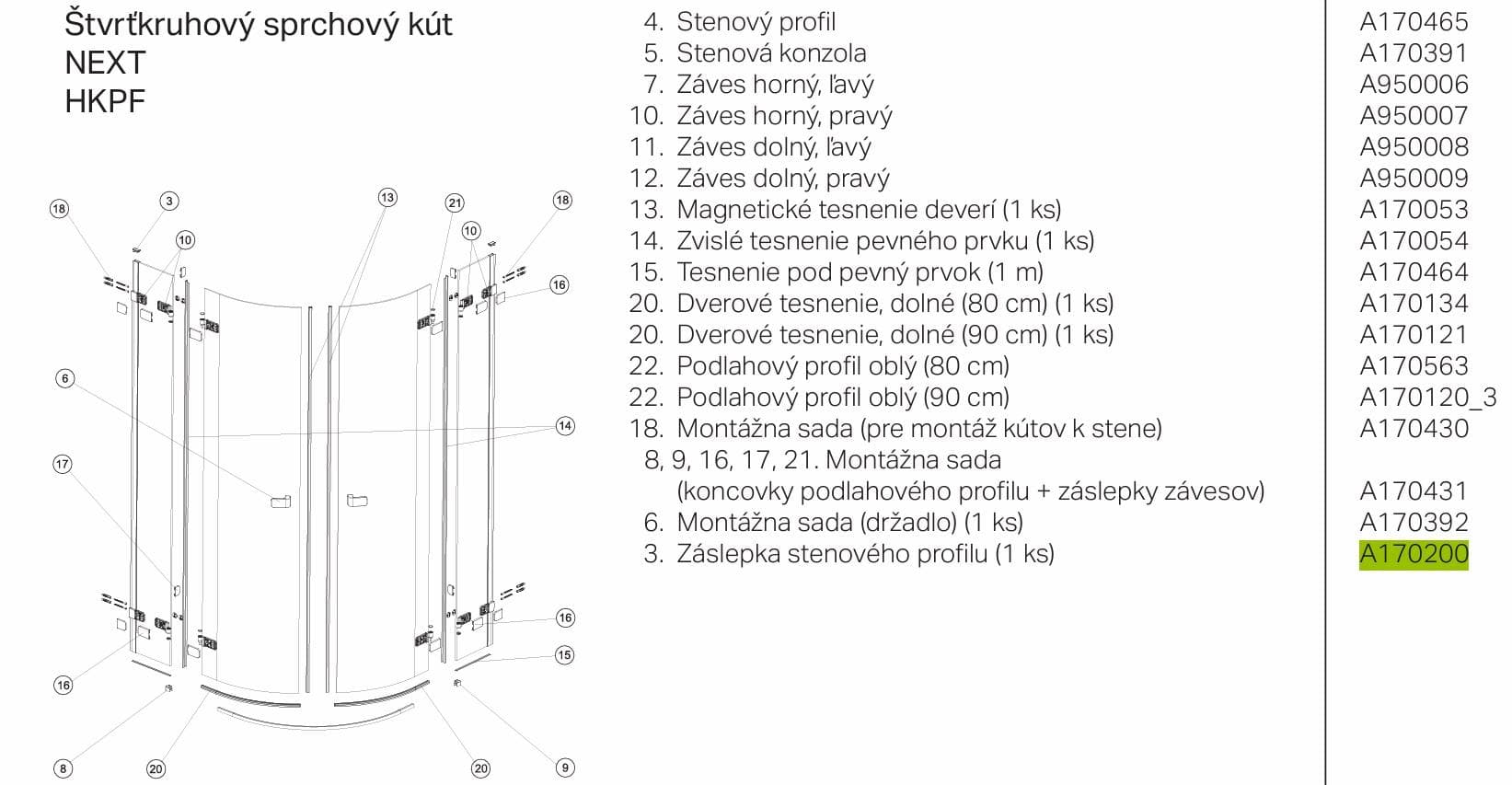 ND - záslepka stenového profilu sprchových kútov NEXT( HKPF, HKDF, HSKX,  HDRF, HDSF) a  NIVEN (FKPF, FKDF, FDSF, FDRF, FSKX)