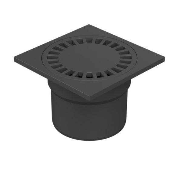 323P - DNS 110 P - Podlahová vpust spodná D110, 150x150 mm, plastová, farba čierna,K3 - 300 kg
