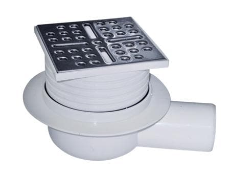 Podlahová vpusť PR7020C bočná 105x105 mm, odpad D50, nerezová mriežka sifón vodný