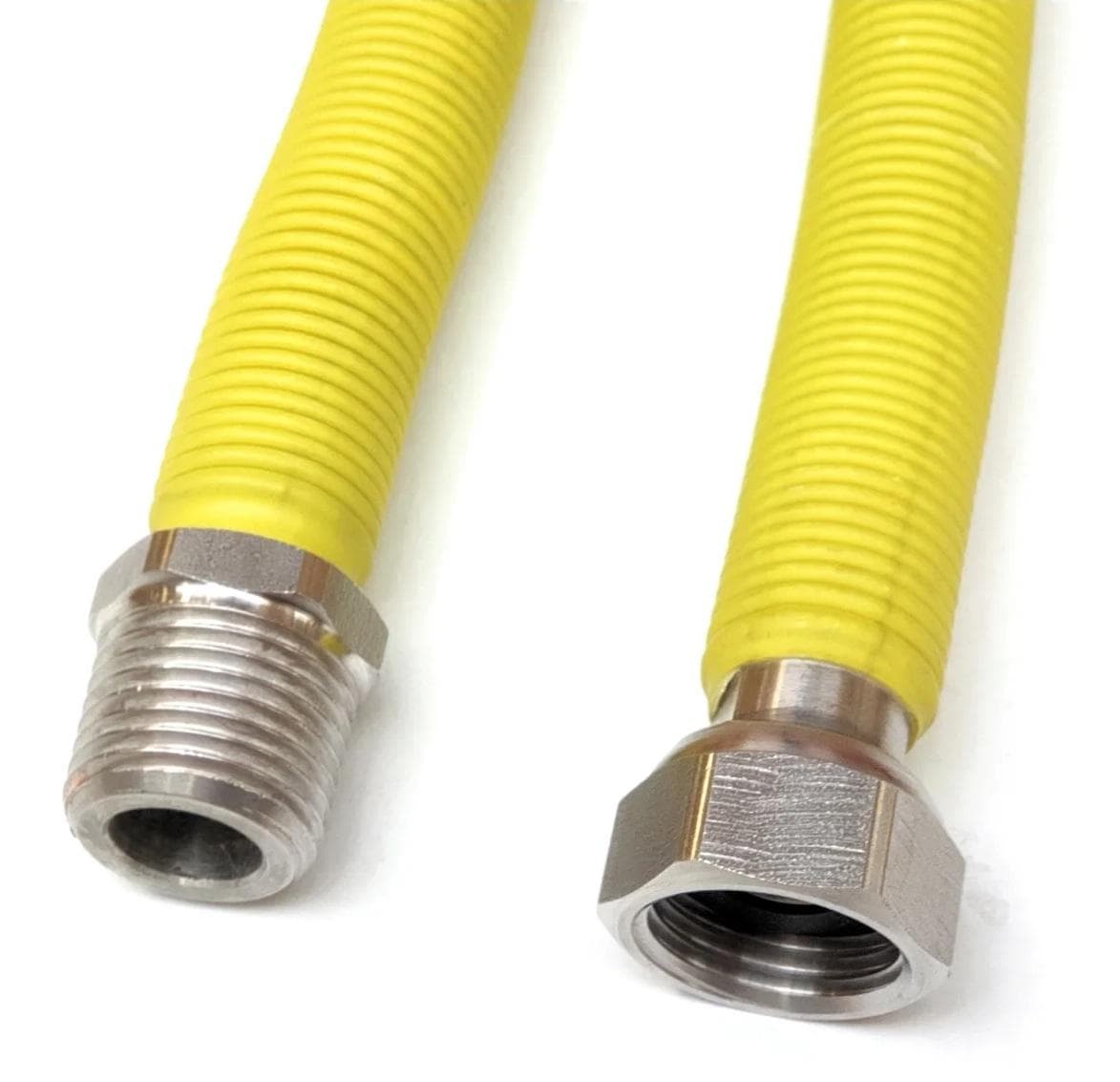 Naťahovacia plynová hadica MF 1/2", dĺžka 30-60 cm (nerezový vlnovec žltý)