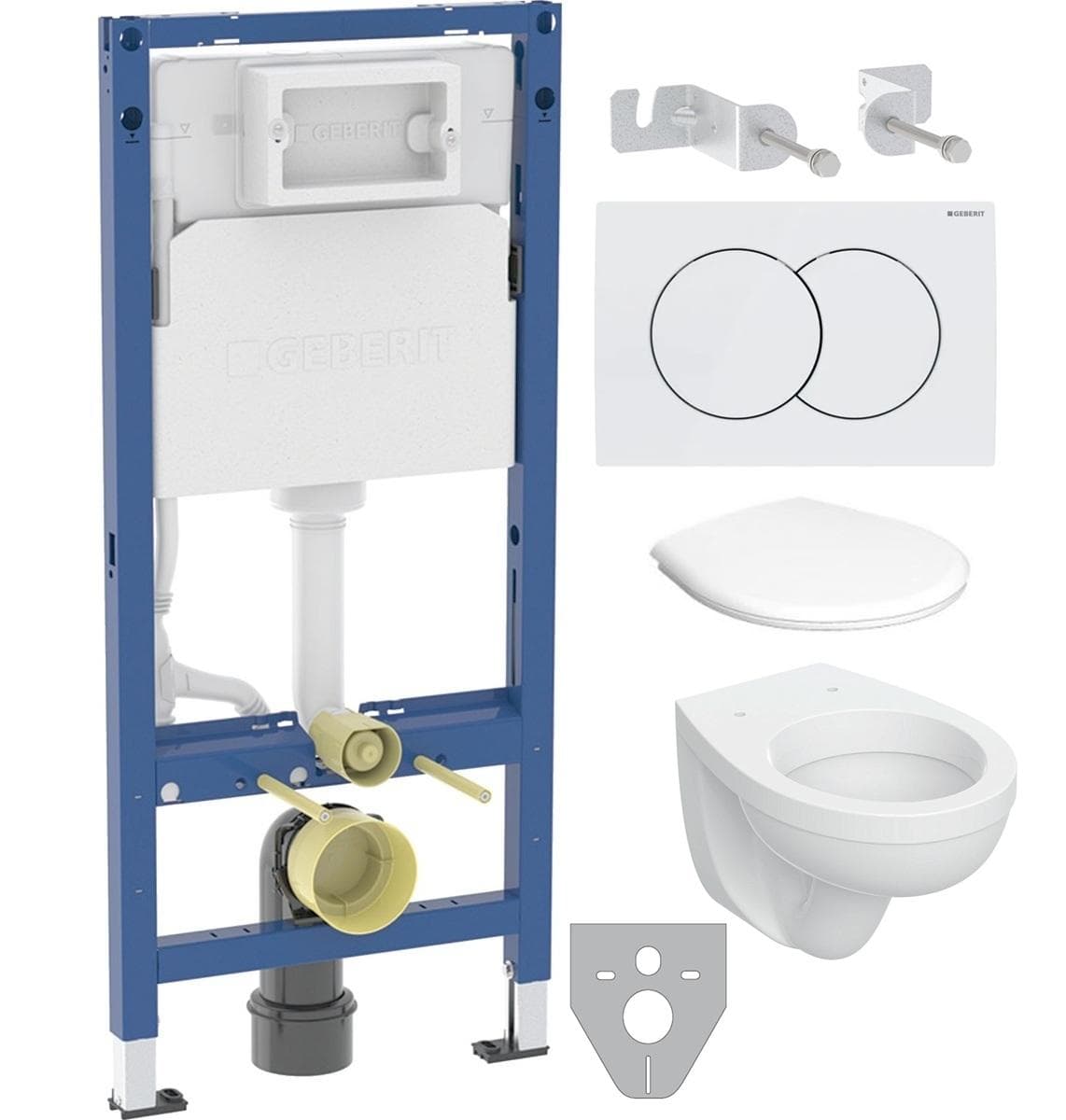 Inštalačný prvok Geberit Duofix DELTA SET 5v1 nový (inštalačný prvok so stenovými kotvami+tlačidllo+závesné WC+sedadlo+tesnenie)