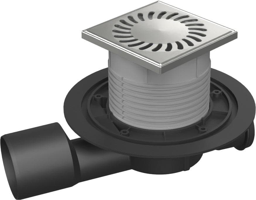 427A- PVP 50 S Podlahová vpust bočná priebežná D50 122x122 mm, plast. rámček/nerez. mriežka S/Vod.